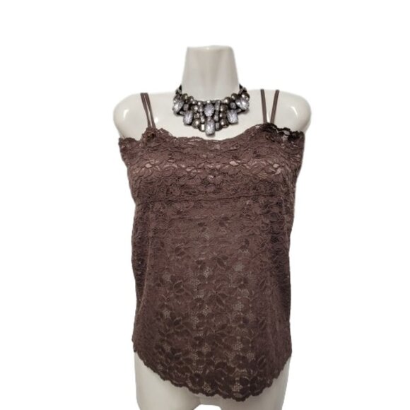 Dark Brown Lace Long Camisole Lace Tank Top Stretchy Long Camisole - Size L- NEW - Picture 2 of 14